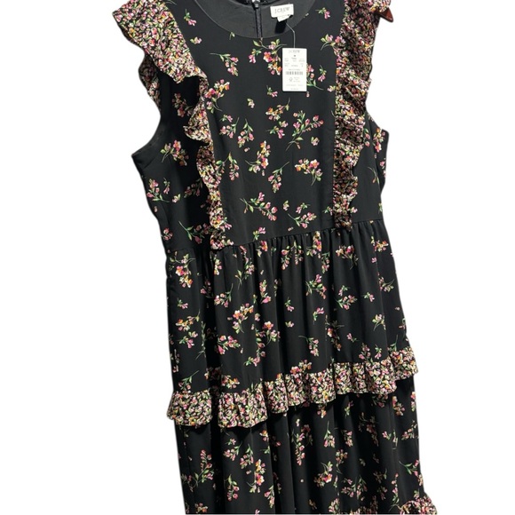 NWT J. Crew Floral Ruffle Midi Dress Pink Black 8 - Picture 8 of 11